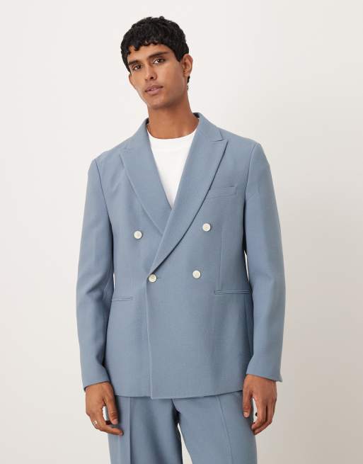 Chaqueta de traje azul con doble botonadura de tejido texturizado de ASOS DESIGN