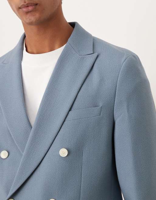 Chaqueta de traje azul con doble botonadura de tejido texturizado de ASOS DESIGN, 4 de 5