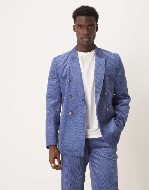  Chaqueta de traje azul de corte estándar con doble botonadura de pana de ASOS DESIGN, 2 de 5