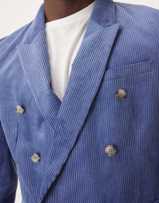  Chaqueta de traje azul de corte estándar con doble botonadura de pana de ASOS DESIGN, 3 de 5