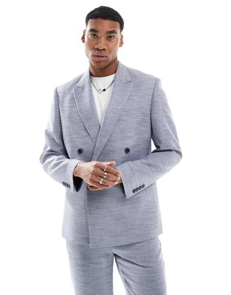 Chaqueta de traje azul de corte estándar con doble botonadura de tejido texturizado de ASOS DESIGN - view 1