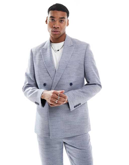 Chaqueta de traje azul de corte estándar con doble botonadura de tejido texturizado de ASOS DESIGN