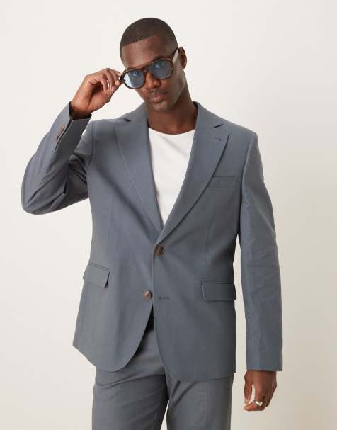 Chaqueta de traje azul de corte slim de mezcla de lino de ASOS DESIGN - view 1