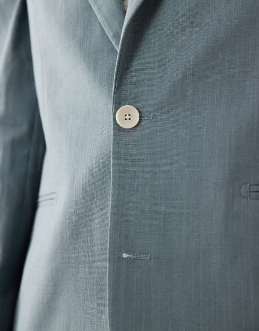 Chaqueta de traje azul de corte slim de tejido 100% de algodón efecto lino de ASOS DESIGN, 3 de 5