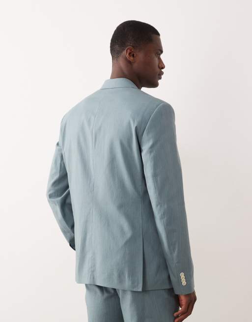 Chaqueta de traje azul de corte slim de tejido 100% de algodón efecto lino de ASOS DESIGN, 5 de 5