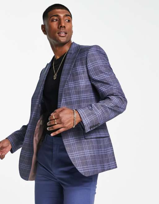 Chaqueta de traje azul marino a cuadros de corte slim de Bando