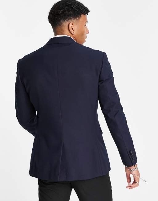 Chaqueta de traje azul marino de botonadura simple y corte entallado de Topman, 4 de 4