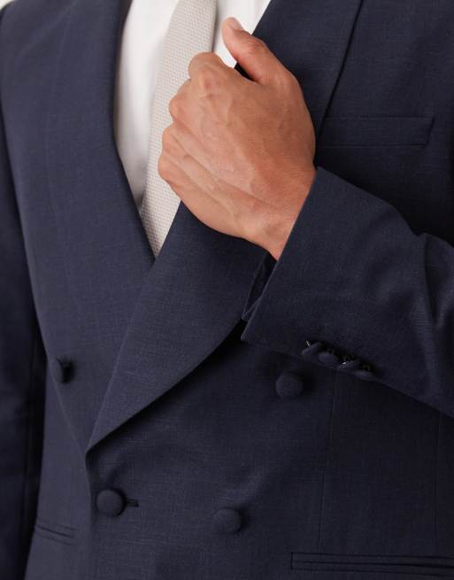 Chaqueta de traje azul marino de corte estándar de mezcla de algodón y lino de ASOS DESIGN, 5 de 5