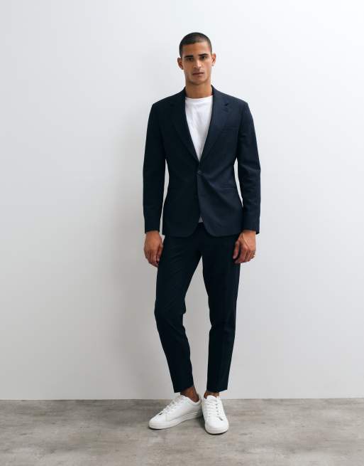 Chaqueta de traje azul marino de corte slim con raya diplomática de ASOS DESIGN, 2 de 5
