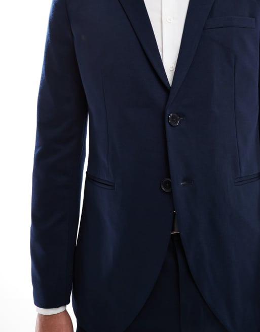 Chaqueta de traje azul marino de corte slim de punto liso de Jack & Jones, 3 de 5