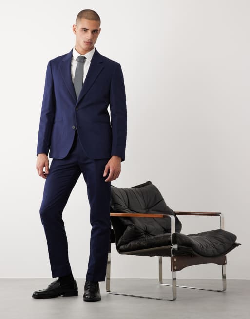 Traje azul marino de corte slim de sarga rica en lino de ASOS DESIGN, 2 de 4