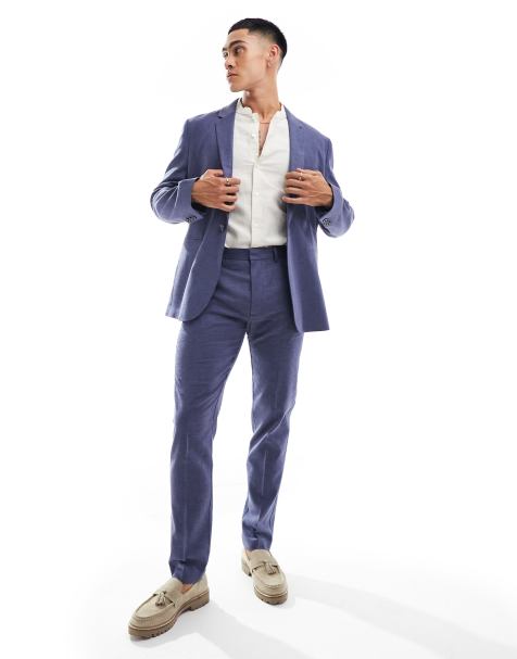 Chaqueta de traje azul marino entallada con diseño de espiga de lino de ASOS DESIGN - view 1