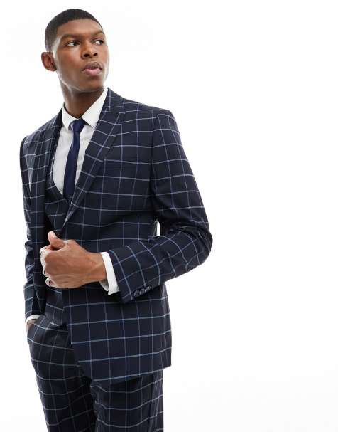 Chaqueta de traje azul marino entallada con estampado de cuadrícula de ASOS DESIGN - view 1