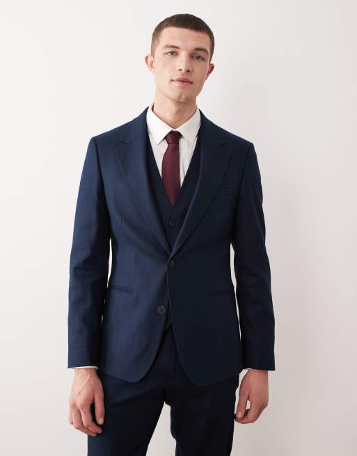 ASOS DESIGN - Traje azul marino entallado de tejido rico en lino, 4 de 5