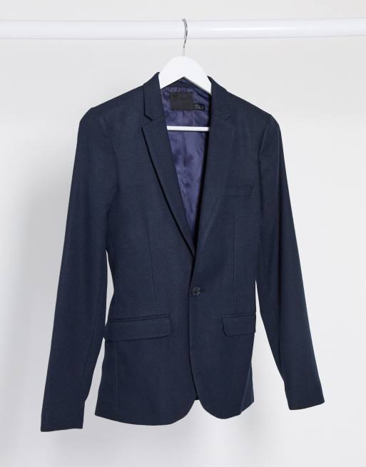 Traje superentallado azul marino de efecto lana de ASOS DESIGN Wedding, 2 de 3