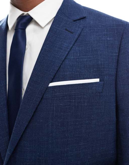 Chaqueta de traje azul marino oscuro de corte slim de mezcla de lino de Selected , 3 de 5