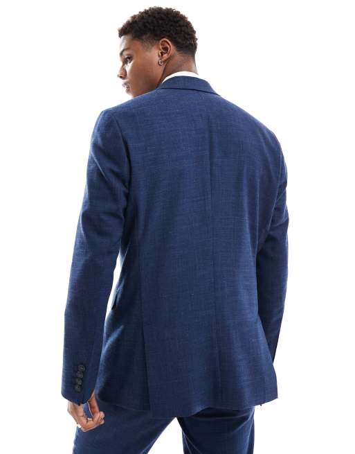 Chaqueta de traje azul marino oscuro de corte slim de mezcla de lino de Selected , 4 de 5
