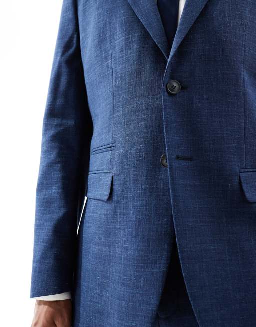 Chaqueta de traje azul marino oscuro de corte slim de mezcla de lino de Selected , 5 de 5