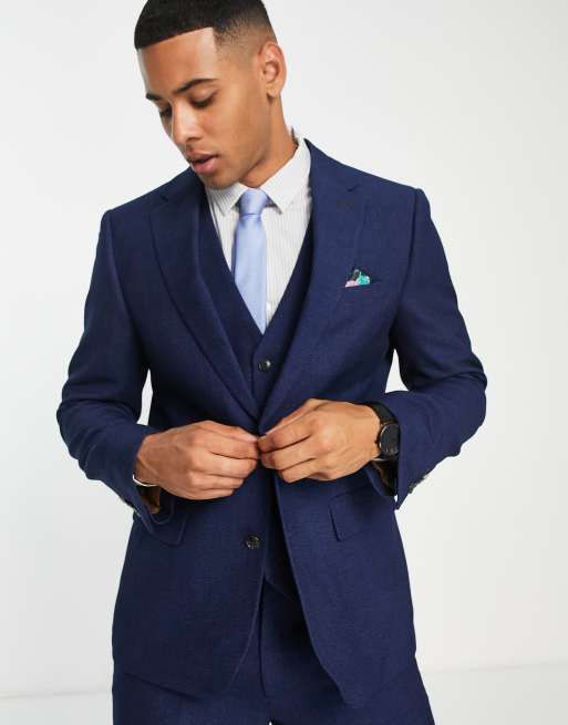 Chaqueta de traje azul melange de corte slim de Harry Brown Wedding