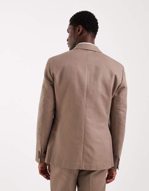 Chaqueta de traje beis de corte slim de sarga rica en lino de ASOS DESIGN, 5 de 5