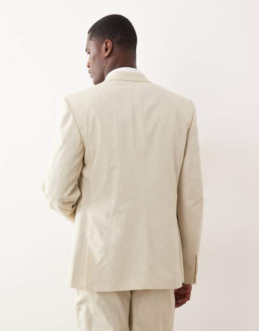 Chaqueta de traje beis de corte slim de tejido 100% de algodón efecto lino de ASOS DESIGN, 5 de 5