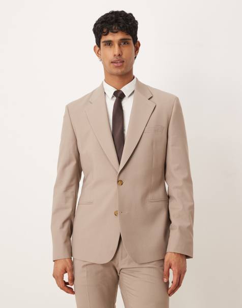 Chaqueta de traje beis entallada de tejido rico en lana de ASOS DESIGN - view 1