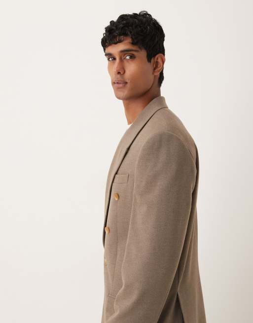 Chaqueta de traje beis holgada con doble botonadura de tejido texturizado de ASOS DESIGN, 4 de 5