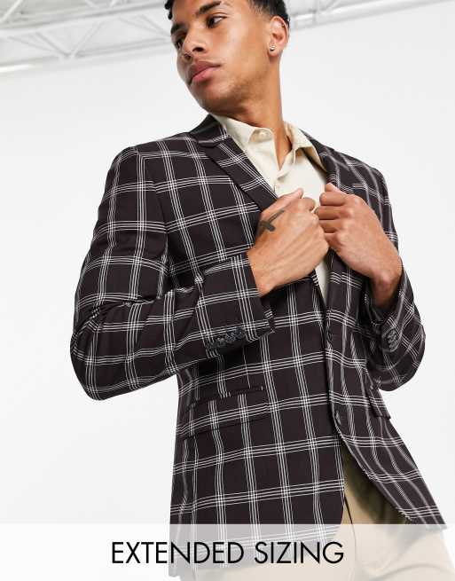 Chaqueta de traje burdeos con estampado de cuadrícula de corte entallado de ASOS DESIGN Wedding