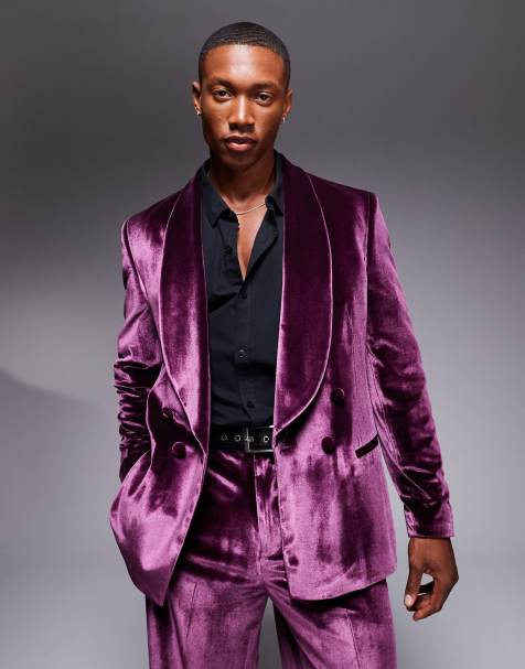 Chaqueta de traje burdeos de corte estándar con doble botonadura de terciopelo de ASOS DESIGN - view 1