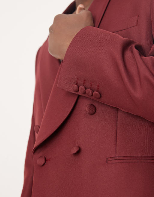 Chaqueta de traje burdeos de corte slim con solapas de esmoquin de satén de ASOS DESIGN, 2 de 5