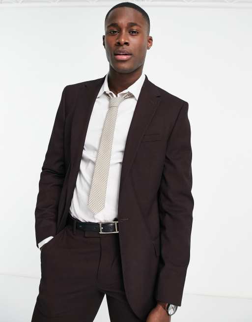 Chaqueta de traje burdeos de corte slim de River Island