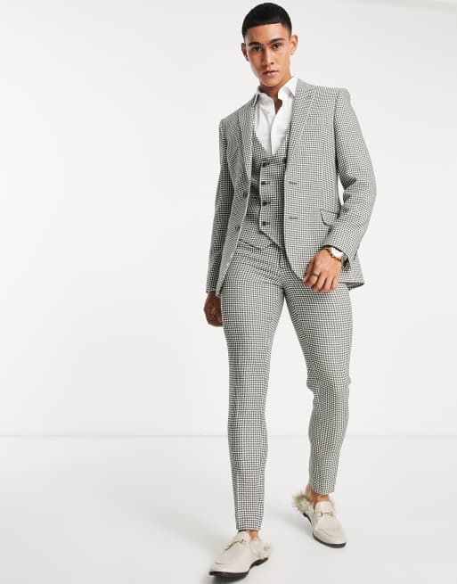 Chaqueta de traje caqui de corte muy entallado con estampado de pata de gallo de ASOS DESIGN, 2 de 4
