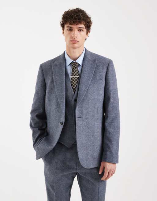 Traje gris de corte slim con patrón de espiga de mezcla de lana de ASOS DESIGN, 2 de 4