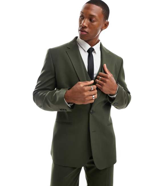 Chaqueta de traje caqui de corte slim de ASOS DESIGN