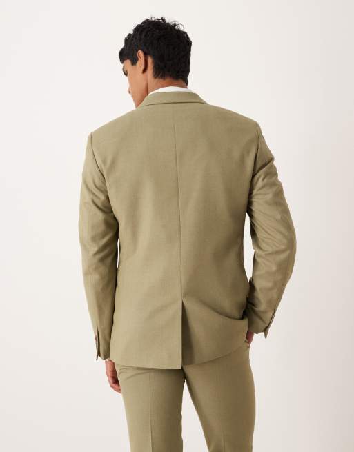 Chaqueta de traje caqui de corte slim de franela de ASOS DESIGN, 3 de 5