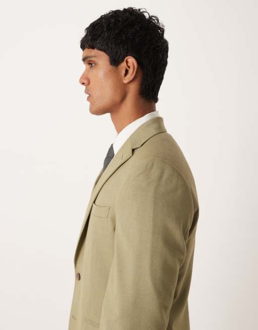 Chaqueta de traje caqui de corte slim de franela de ASOS DESIGN, 4 de 5