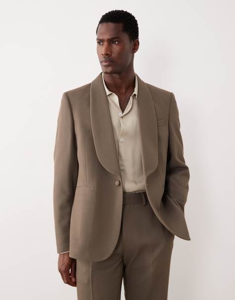 Chaqueta de traje caquis de corte slim de sarga de ASOS DESIGN - view 1