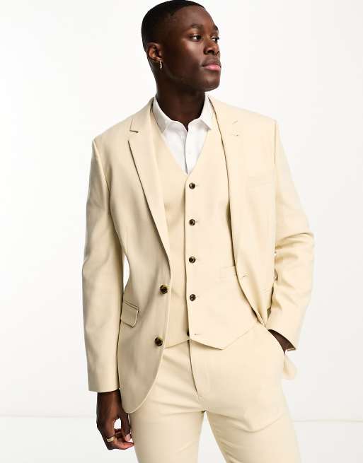 Chaqueta de traje color arena entallada Oxford de ASOS DESIGN ASOS