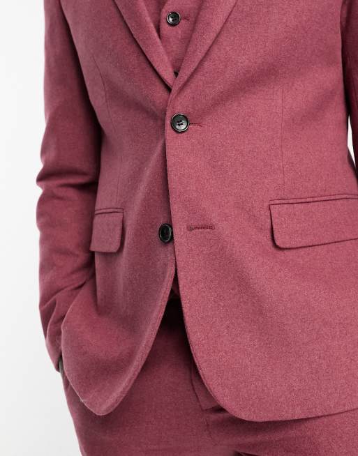 Chaqueta de traje color baya de corte slim de mezcla de lana de Harry Brown Wedding, 2 de 5