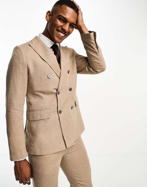 Chaqueta de traje color camel de corte slim de mezcla de lino de Gianni Feraud RcjShops