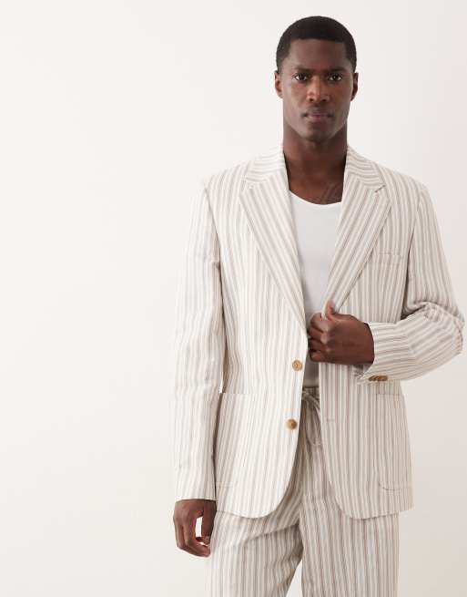ASOS DESIGN linen blend suit in cream stripe, 2 de 3
