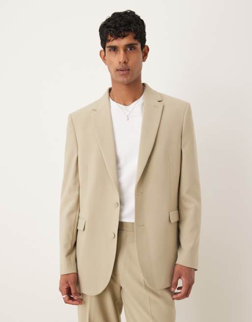 Chaqueta de traje color crema de corte holgado alargado de ASOS DESIGN