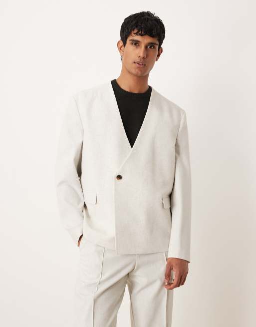 Chaqueta de traje color crema jaspeado de corte cuadrado de tejido texturizado de ASOS DESIGN
