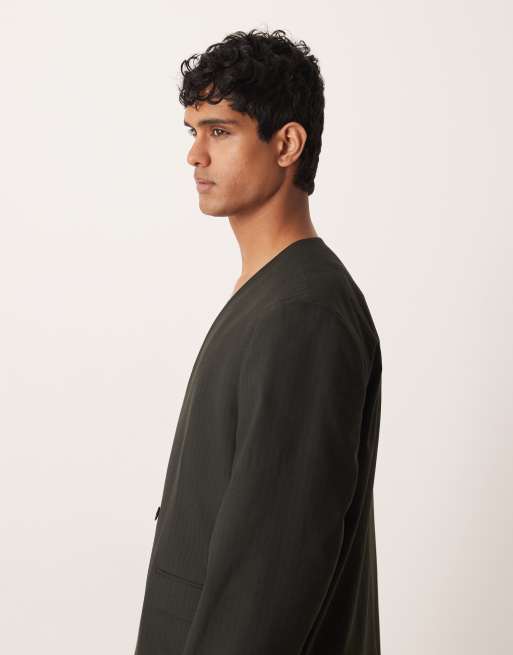 Chaqueta de traje color piedra a rayas de corte cuadrado de ASOS DESIGN, 2 de 5