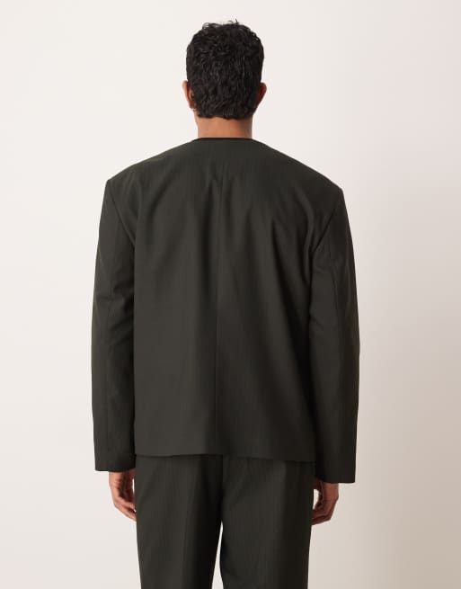 Chaqueta de traje color piedra a rayas de corte cuadrado de ASOS DESIGN, 5 de 5