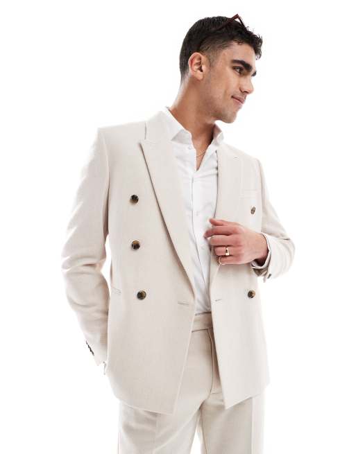 Chaqueta de traje color piedra con doble botonadura de tejido panamá de mezcla de lana de ASOS DESIGN, 2 de 5