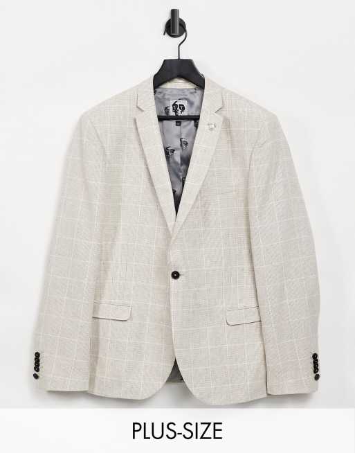 Chaqueta de traje color piedra con estampado de cuadrícula de Twisted Tailor Plus