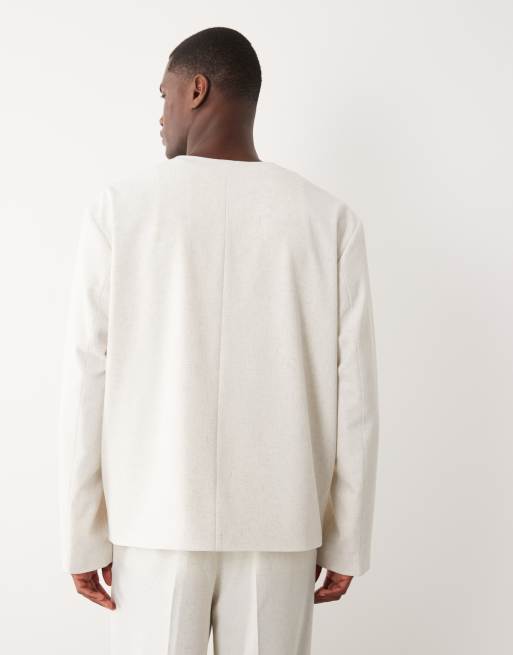 Chaqueta de traje color piedra de corte cuadrado sin solapas de ASOS DESIGN, 5 de 5