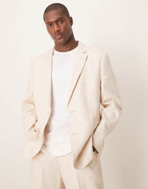 Chaqueta de traje color piedra de corte estándar de sarga de mezcla de algodón y lino de ASOS DESIGN