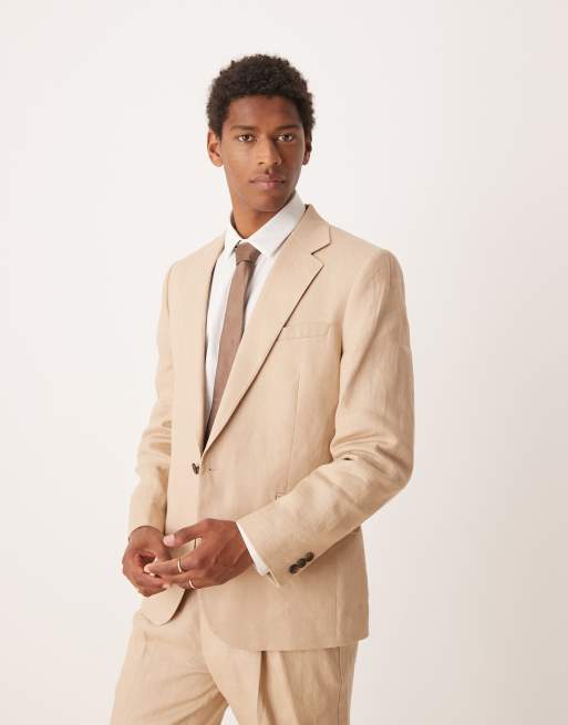 Chaqueta de traje color piedra de corte slim de 100% lino premium de ASOS DESIGN